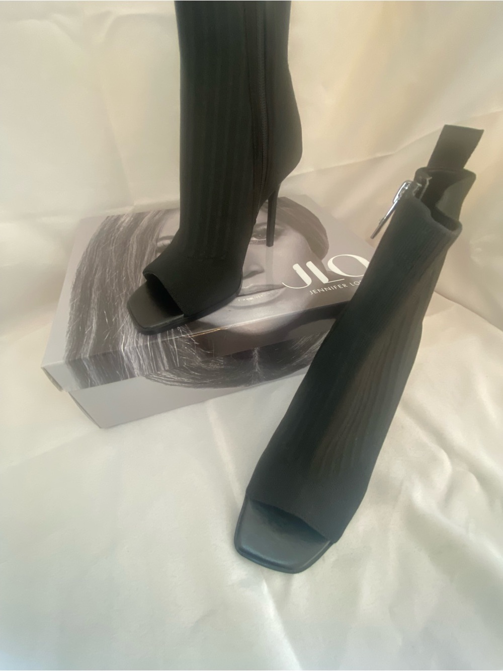 Jennifer Lopez Black Peep-Toe Stiletto Ankle Booties - Picture 12 of 14